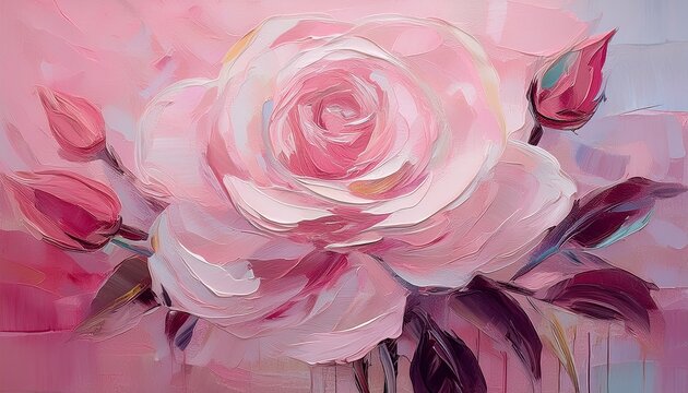 stunning impasto oil painting of a rose n textured brushstrokes and abstract floral art in soft pink