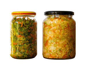 Glass jar with marinated vegetables.