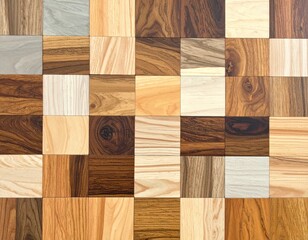 Assorted wooden squares tiled together, grain facing up