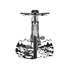 Minimalist Rear View Mountain Bike on Rocky Terrain Illustration