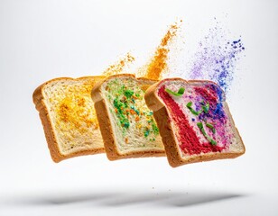 Slices of toast topped with colorful powder paint