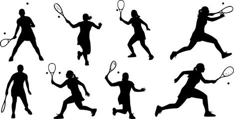 Squash female player silhouettes, Squash player, Squash female players, Squash player vector, Female players silhouette, Squash silhouette, Players clipart