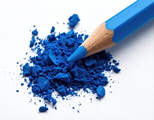 Blue pencil resting atop blue powder