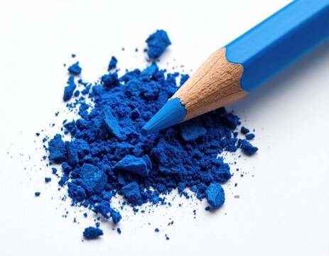 Blue pencil resting atop blue powder