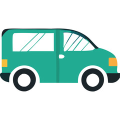 Teal Minivan Side Profile With Black Wheels and Tinted Windows on a White Background Simple Flat Design Illustration