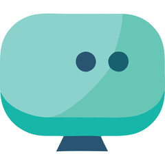 Teal Monitor Icon with Rounded Edges and Two Dark Circles on Screen Displaying a Simple Digital Interface on a Teal Gradient Stand Against a Transparent Background