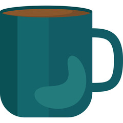 Teal Mug Filled With Dark Brown Coffee Against A Transparent Background With Subtle Shadow Detail