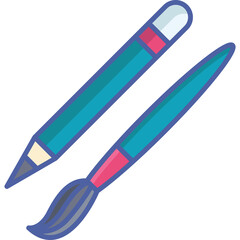 Teal Pencil and Paintbrush with Pink Accents on Transparent Background Representing Art and Design Tools