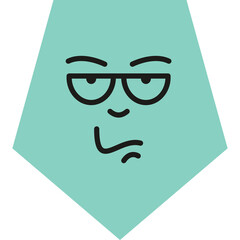 Teal Pentagon Shape With A Stylized Face Featuring Glasses And A Smirking Expression On A White Background
