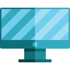 Teal Flat Design Computer Monitor Display Screen With Diagonal Stripes and Subtle Shadow on a Transparent Background