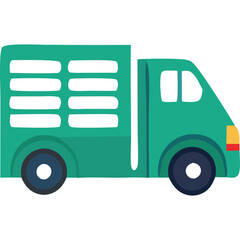 Teal Green Delivery Truck with White Windows on a Transparent Background