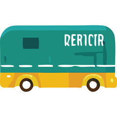 Teal Green Camper Van With Yellow Base And White Text RERICIR On The Side With Transparent Background