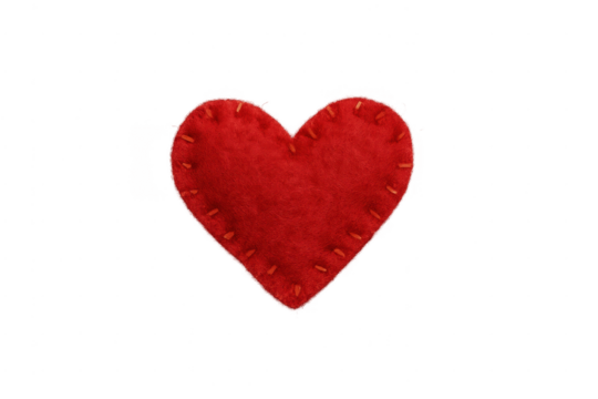Red felt heart shape love symbol transparent background