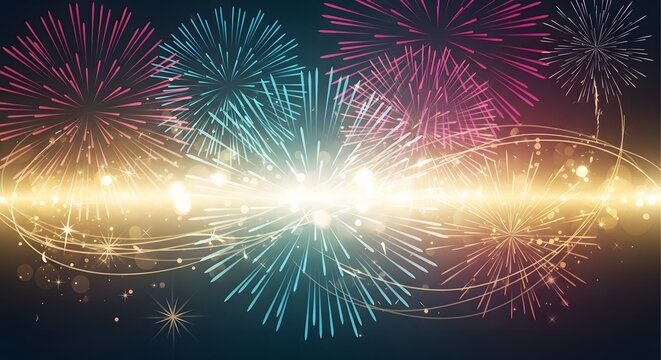 Colorful fireworks exploding with glowing light trails and bokeh effect