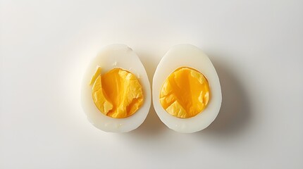 Boiled eggs cut in half with isolated on white background