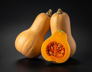 honeynut squash isolated on a black background