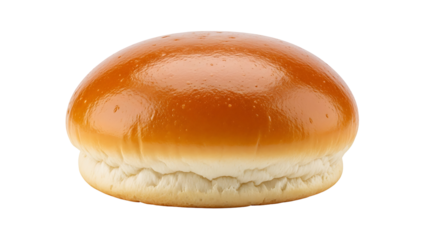 Shiny brioche hamburger bun top isolated on transparent background for food photography