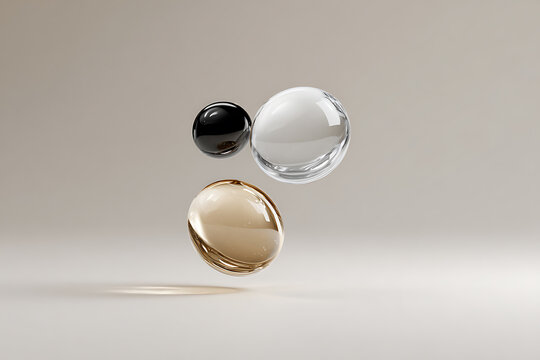 futuristic background with levitating food spheres, translucent gel textures, and shiny metallic reflections in a d concept