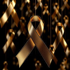 Elegant Bronze and Gold Memorial Ribbons on Black Background