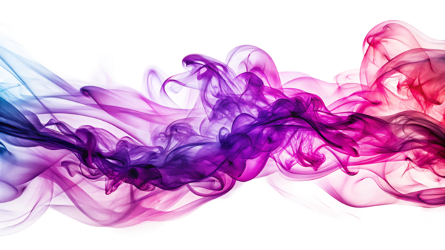 Vibrant magenta and purple wispy smoke trails, flowing across a dark background, cutout, PNG, isolated on white or transparent background, AI