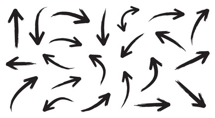 Black brushstroke arrows in varied directions forming dynamic flow and movement Concept of direction guidance motion design
