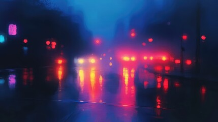 Naklejka premium A blurry city street with cars and lights
