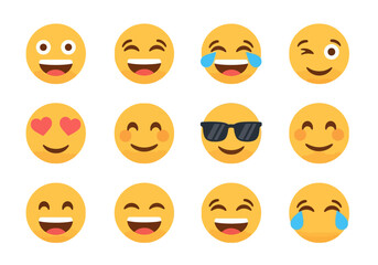 Variety of Cheerful Yellow Emoji Faces Depicting Happiness and Playfulness
