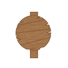 Rustic Circular Wooden Signpost With Textured Wood Grain and Visible Grain Patterns Isolated on White Background