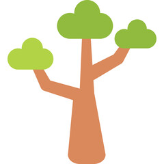 Stylized Illustration of a Tall Brown Tree with Three Green Leafy Canopies on a Transparent Background