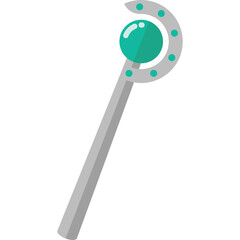 Stylized Icon of a Silver Staff Topped With a Teal Orb Surrounded by Teal Studded Crescent Moon Shape Against a Transparent Background Minimalist Fantasy Magical Object Design