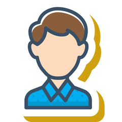 Simple Flat Icon Of A Man Wearing A Blue Collared Shirt On A Transparent Background With A Subtle Yellow Swirl Element