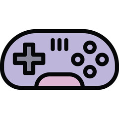 Retro Video Game Controller In Light Purple With Black Outline And Pink Accent Button Isolated On Transparent Background