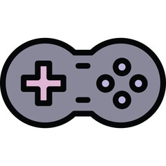Retro video game controller with directional pad and buttons in gray and pink on a transparent background representing classic gaming nostalgia and digital entertainment