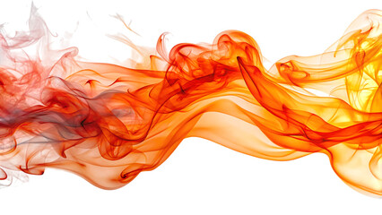 Fiery orange and yellow wispy smoke trails, with translucent layers, cutout, PNG, isolated on white or transparent background, AI
