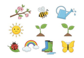 Obraz premium Springtime Vector Icons Cute Garden Elements and Weather