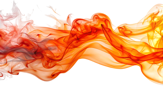 Fiery orange and yellow wispy smoke trails, with translucent layers, cutout, PNG, isolated on white or transparent background, AI