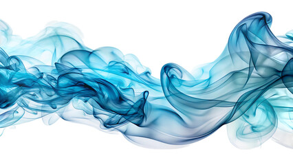 Flowing wisps of indigo and icy cyan smoke, with translucent layers, cutout, PNG, isolated on white or transparent background, AI