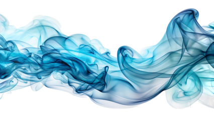 Flowing wisps of indigo and icy cyan smoke, with translucent layers, cutout, PNG, isolated on white or transparent background, AI