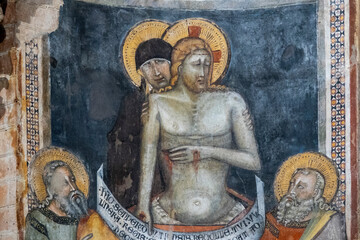 Fresco (13th century) of The resurrection of Jesus Christ.