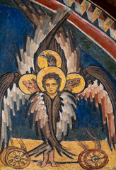 Fresco (13th century) of The four evangelists: Luke and the bull, Mark and the lion, John and the eagle, Matthew and the angel.