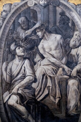 Fresco (19th century) of Christ tied and crowned with thorns.