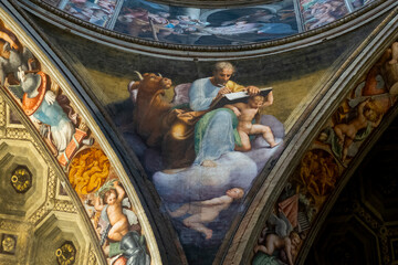 Fresco (18th century) of the evangelist Luke with the bull.