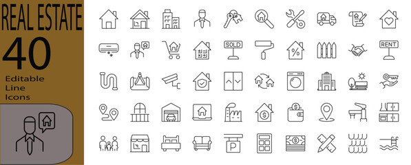 Real Estate Icon Set vol. 3. Editable strokes. Vector