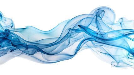 Ethereal wispy trails of sky blue and bright cyan smoke, flowing, cutout, PNG, isolated on white or transparent background, AI