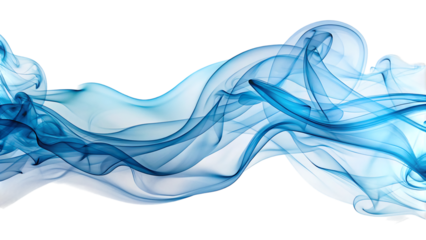 Ethereal wispy trails of sky blue and bright cyan smoke, flowing, cutout, PNG, isolated on white or transparent background, AI