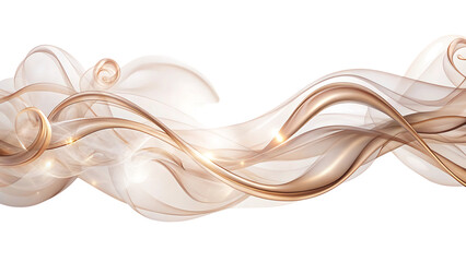 Ethereal wispy trails of rose gold and soft cream fabric, flowing with light, cutout, PNG, isolated on white or transparent background, AI