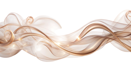Ethereal wispy trails of rose gold and soft cream fabric, flowing with light, cutout, PNG, isolated on white or transparent background, AI