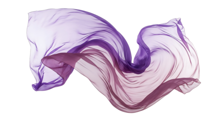 Flowing sheer purple fabric waving in motion isolated on transparent background
