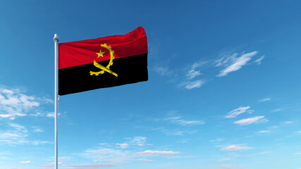 Angola's flag waving proudly against a clear sky on Independence Day, celebrating sovereignty and national pride
