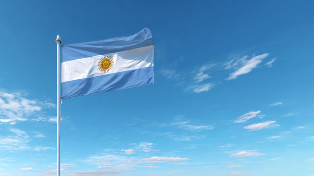 Waving Argentine flag under clear blue sky on Independence Day celebration